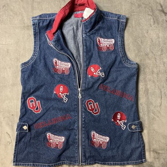 Vintage Carols Denim Oklahoma Sooners Womens Jacket Size Medium Jean Embroidered - Picture 1 of 3